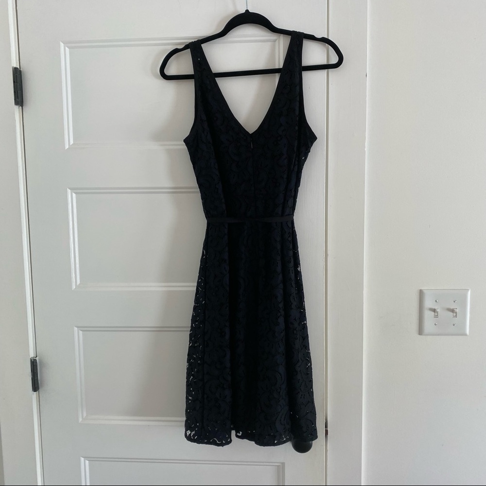 LOFT ladies black lined lace dress with zipper back. Size 6.